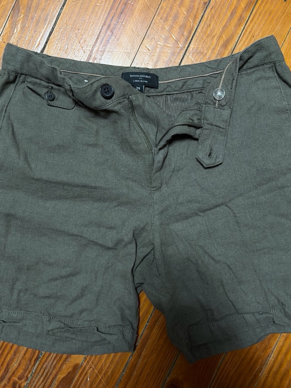 Banana Republic Men's Olive Linen-Blend Flat Front Shorts
